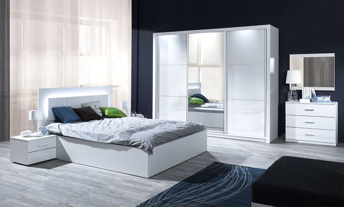 Siena Bed with LED White Gloss Bed Frame 