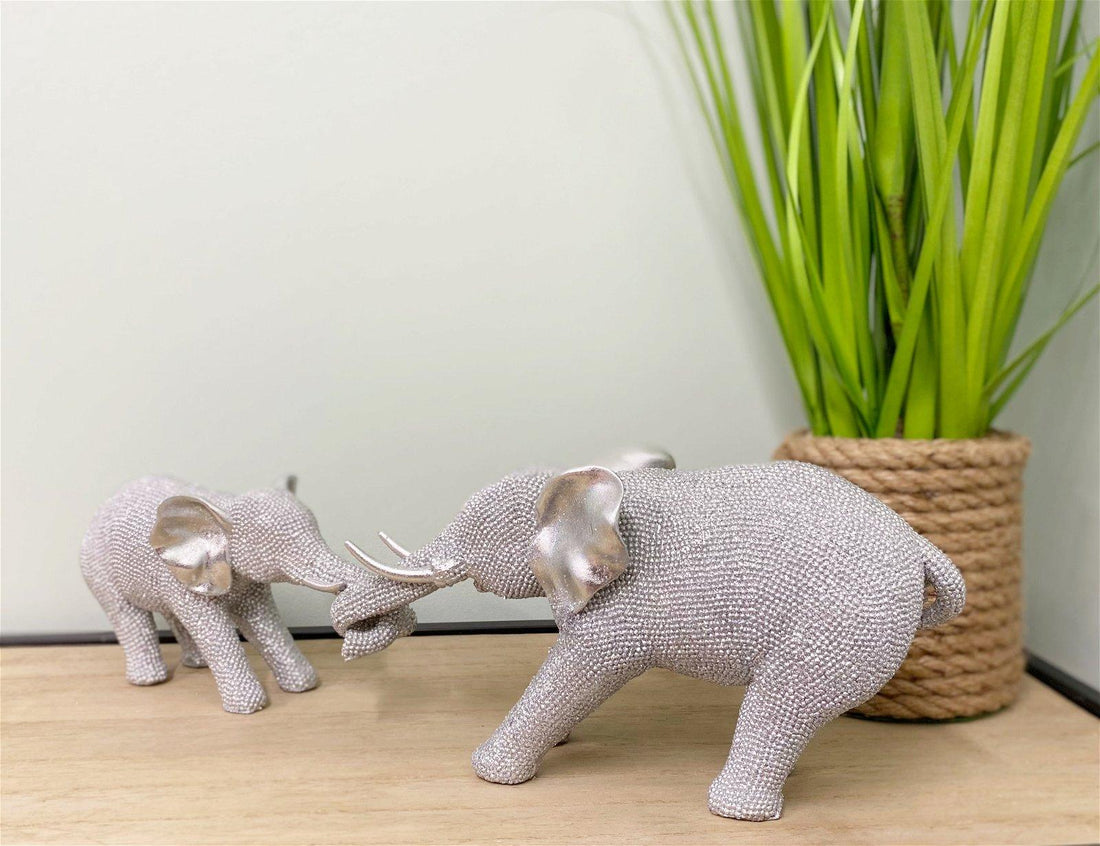 Silver Beaded Elephants Two Piece Mother & Calf - £49.99 - Figurines & Statues 