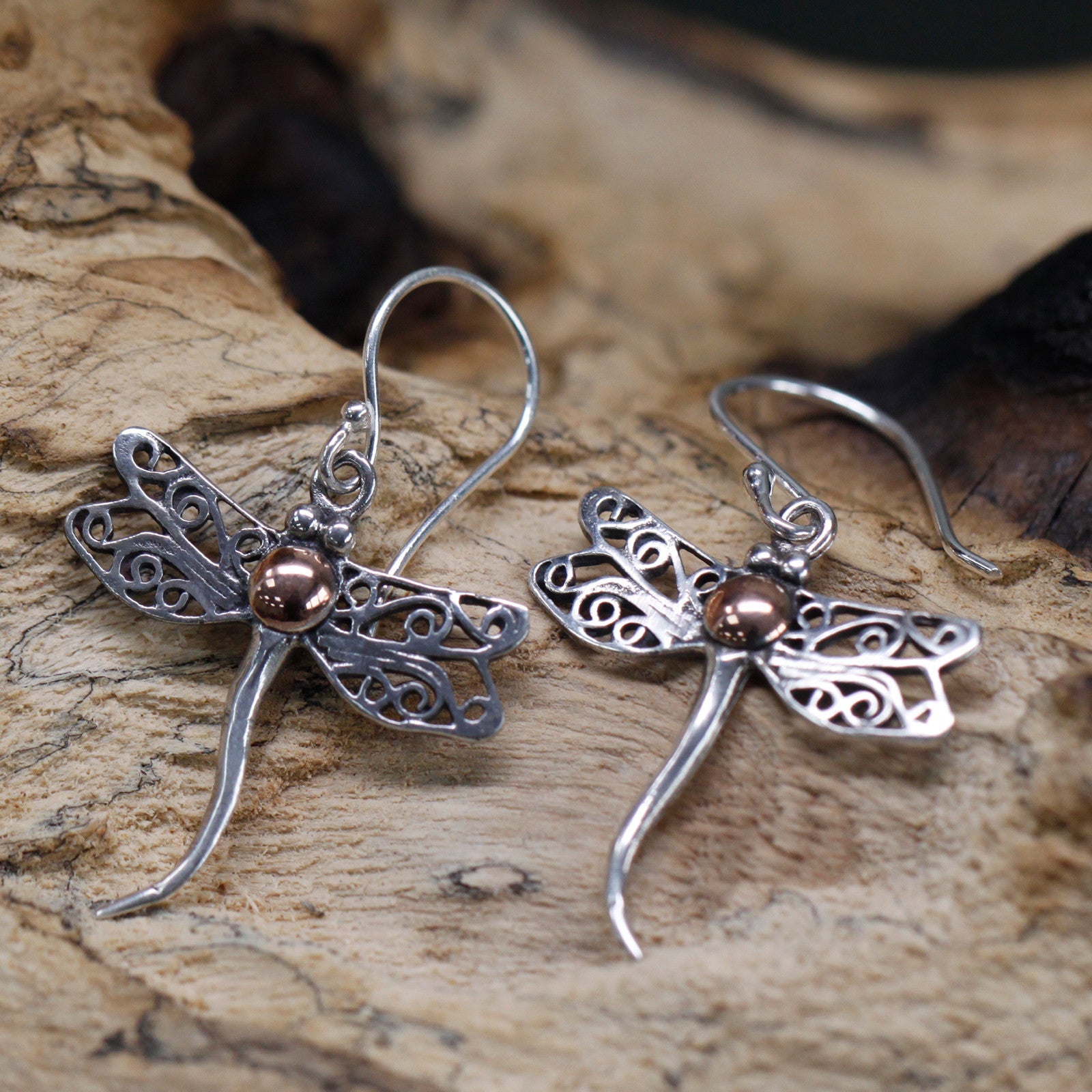 Silver & Gold Earring - Dragonflies-