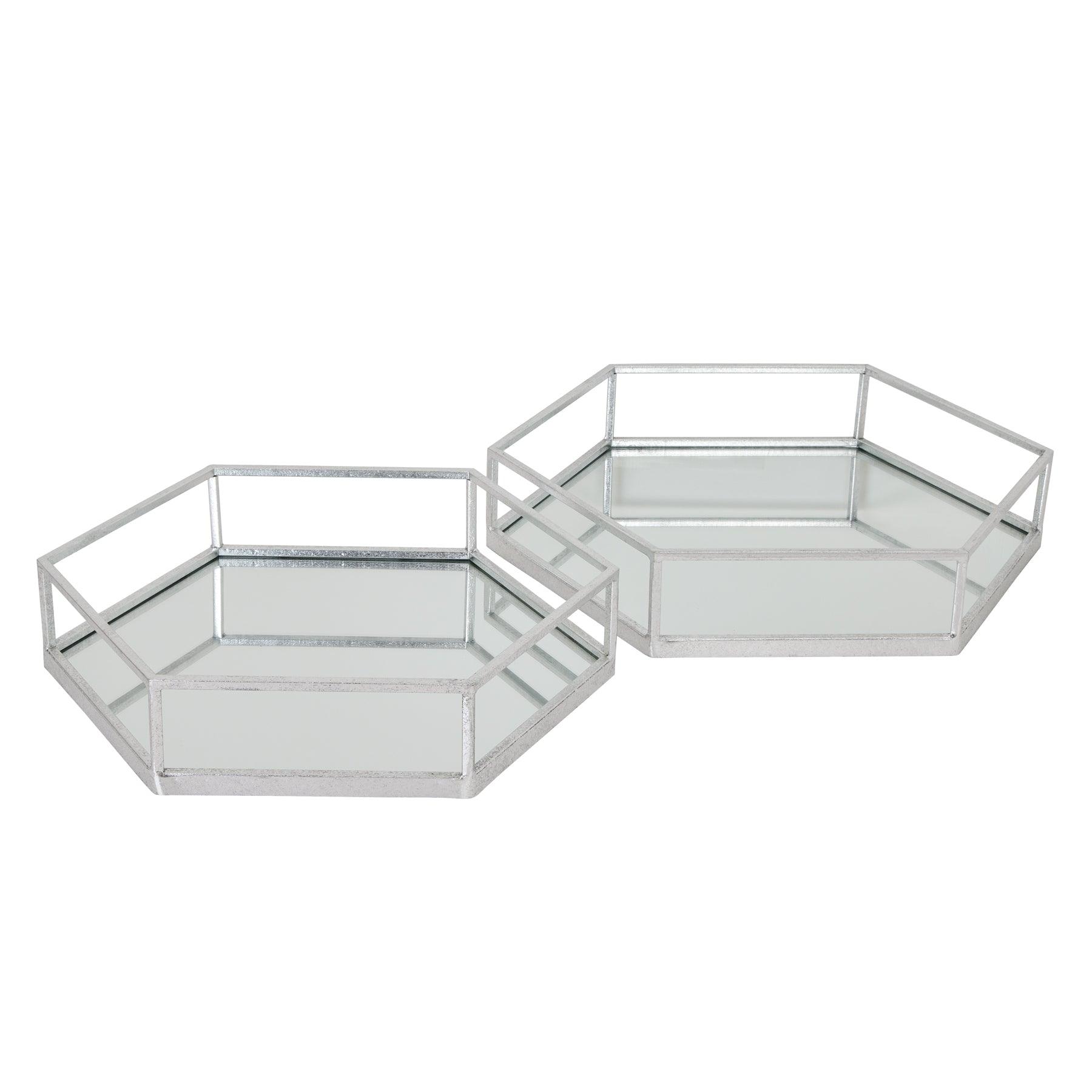 Silver Hexagon Set Of Two Trays - £139.95 - Gifts & Accessories > Trays 