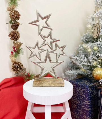 Silver Metal Stars On Wood Plinth - £20.99 - 