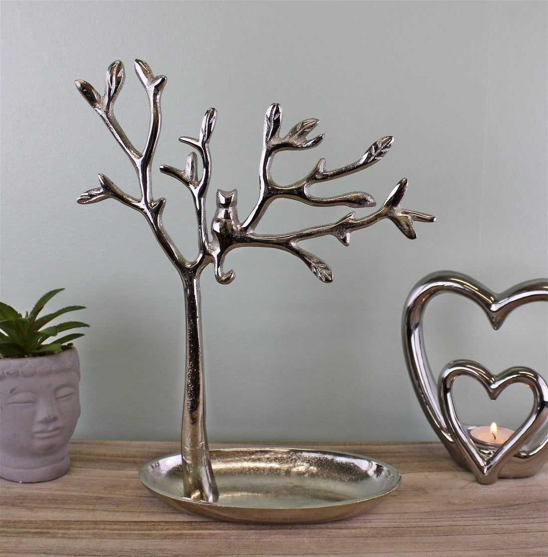 Silver Metal Tree With Cat Jewellery Stand - £28.99 - Ornaments 