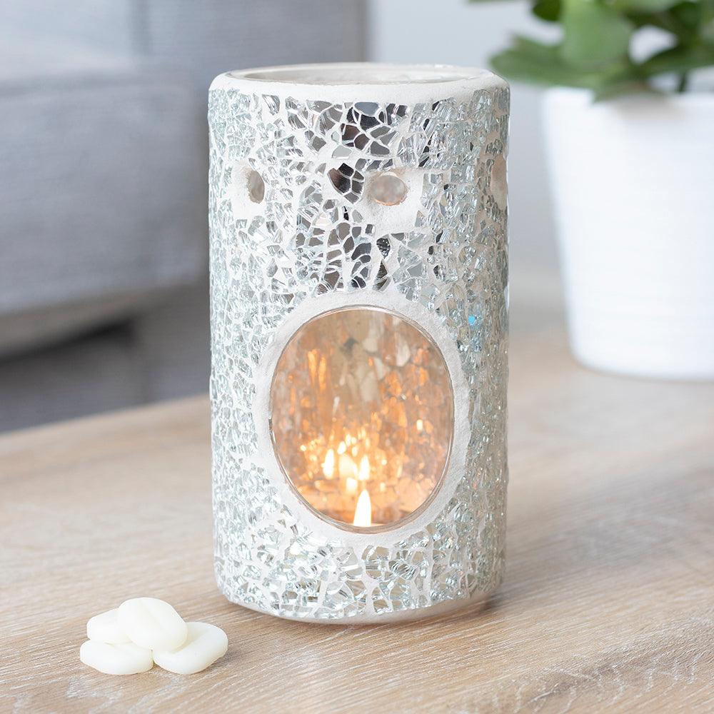 Silver Pillar Crackle Glass Oil Burner-Oil Burners