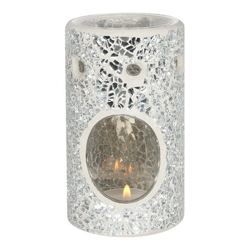 Silver Pillar Crackle Glass Oil Burner - £17.99 - Oil Burners 