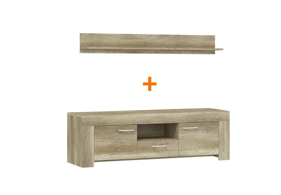 Sky TV Cabinet + Wall Shelf Oak Country Living Room TV Cabinet 