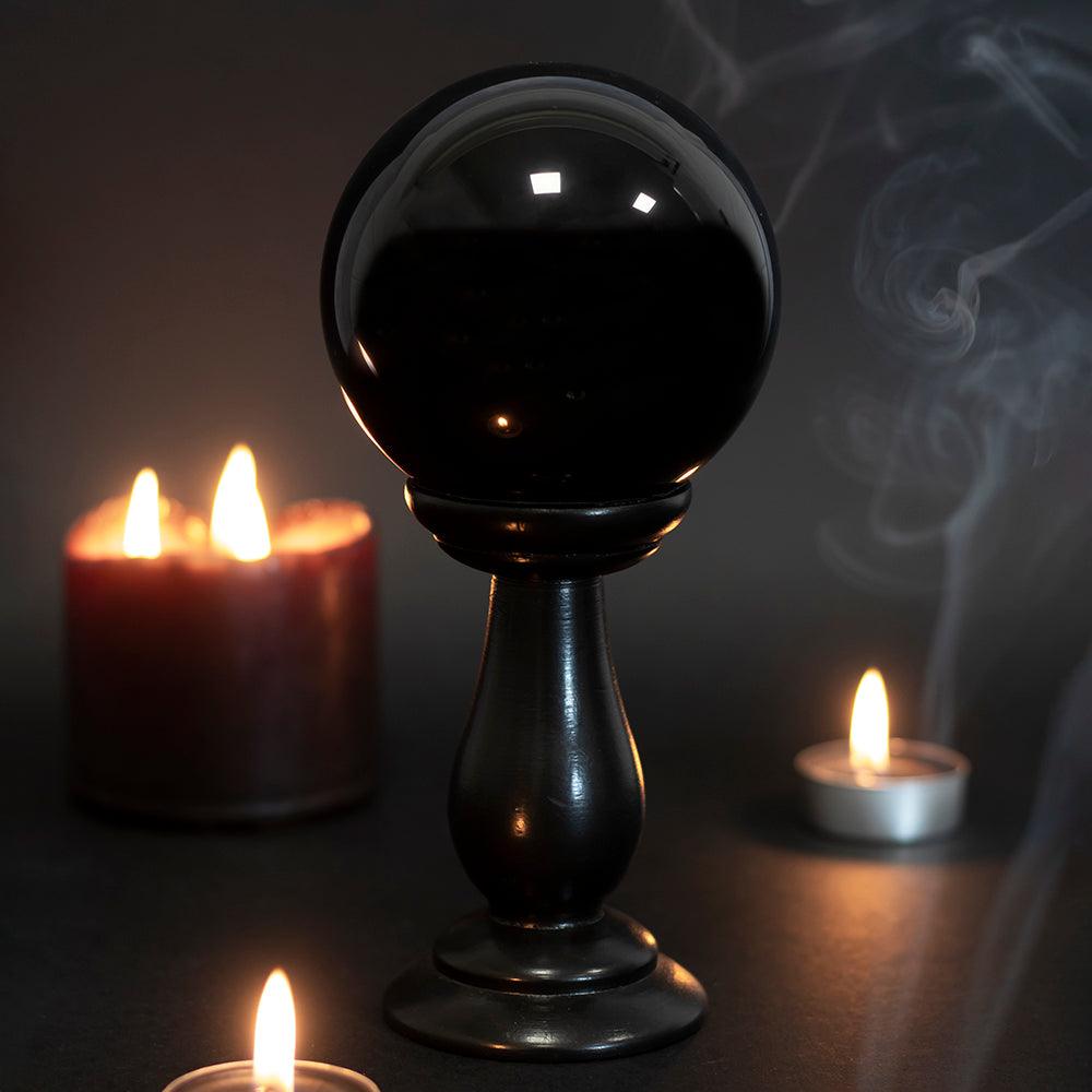 Small Black Crystal Ball on Stand-Crystal Balls