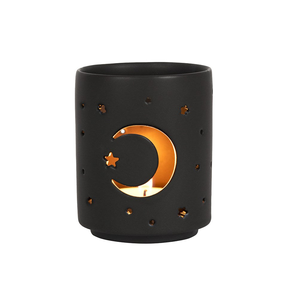 Small Black Mystical Moon Cut Out Tealight Holder - £7.5 - Candle Holders 