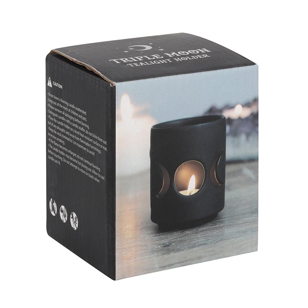 Small Black Triple Moon Cut Out Tealight Holder-Candle Holders