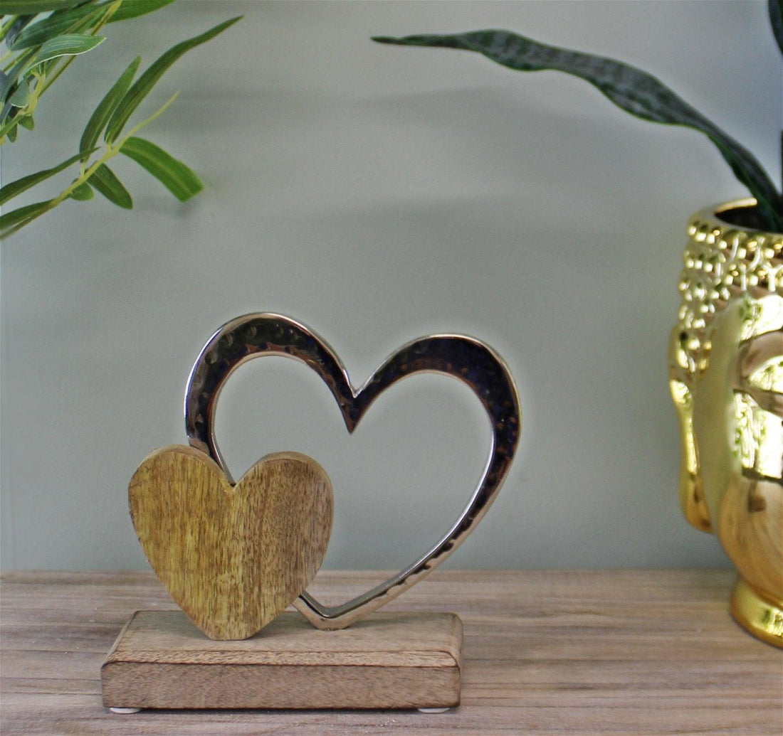 Small Double Heart On Wooden Base Ornament - £20.99 - Ornaments 