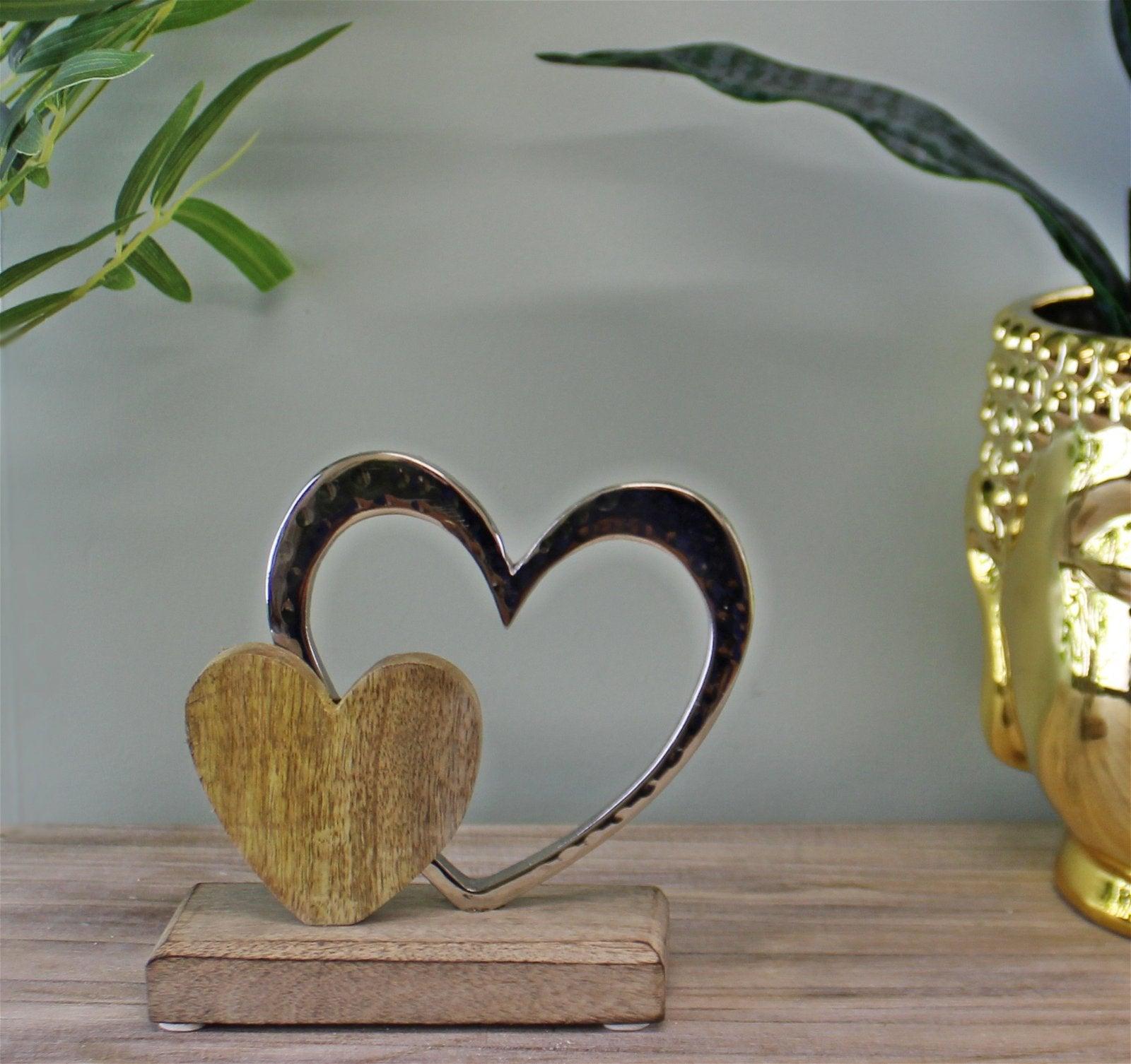 Small Double Heart On Wooden Base Ornament-Ornaments