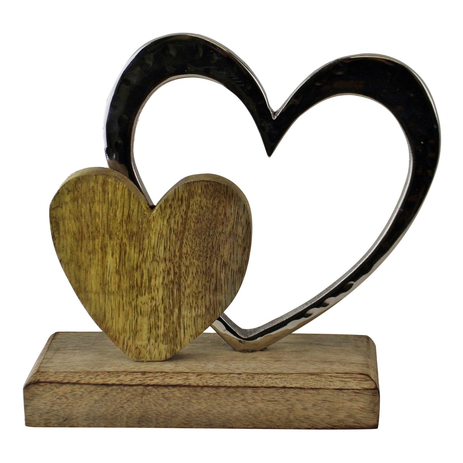 Small Double Heart On Wooden Base Ornament-Ornaments