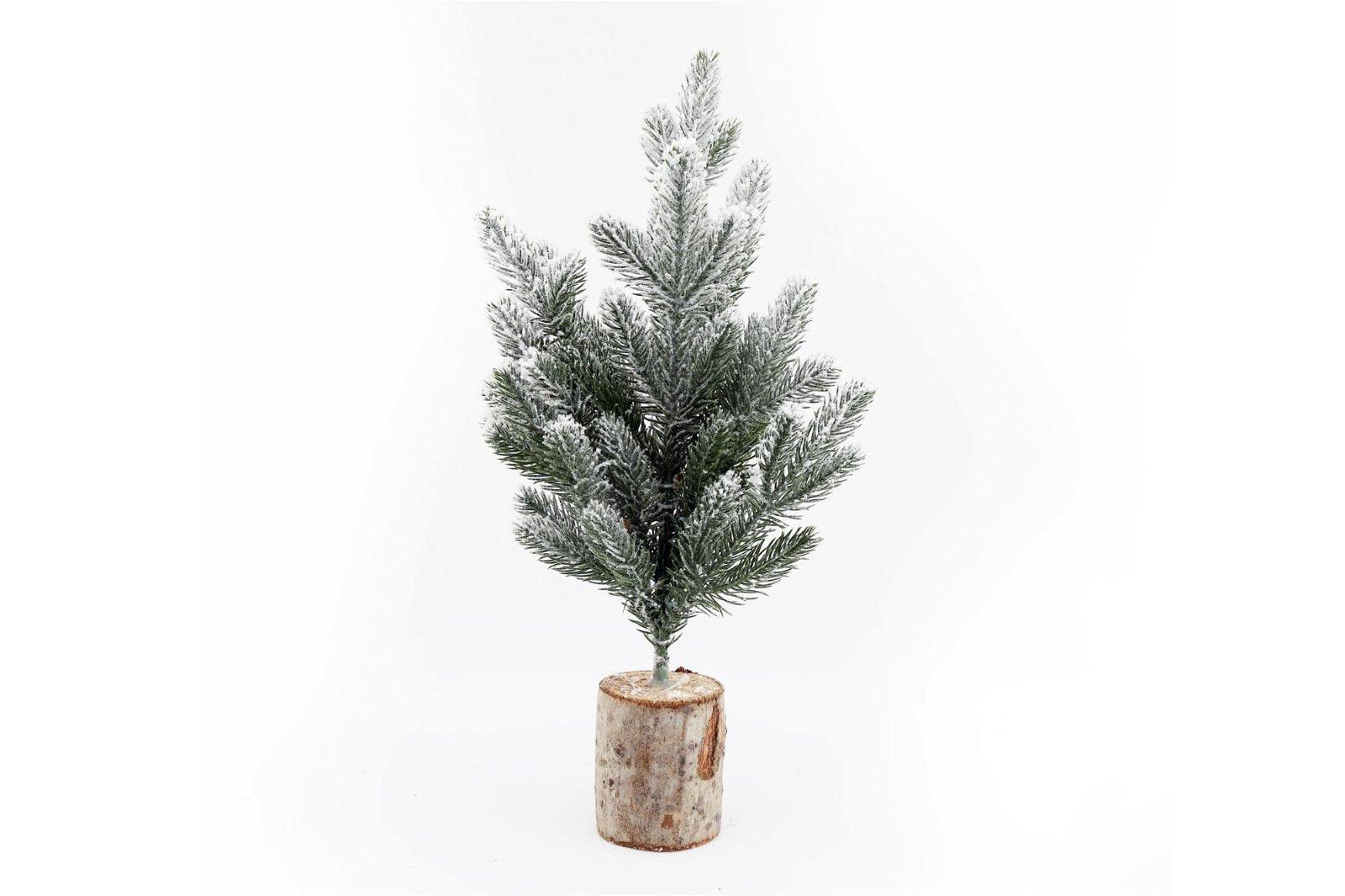 Small Frosted Christmas Tree In Log 43cm-