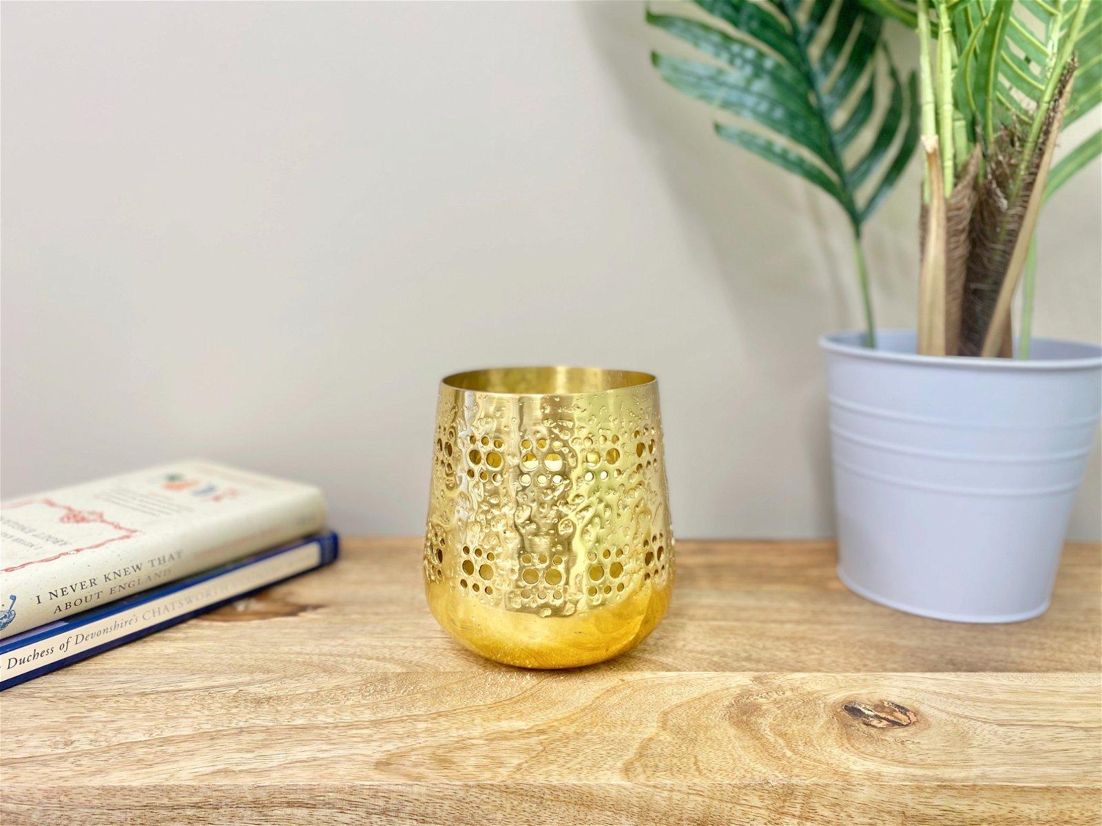 Small Gold Candle Pot 13.5cm-Candle Holders & Plates