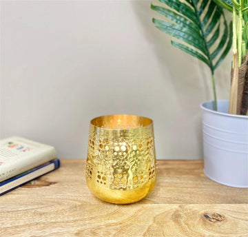 Small Gold Candle Pot 13.5cm - £26.99 - Candle Holders & Plates 