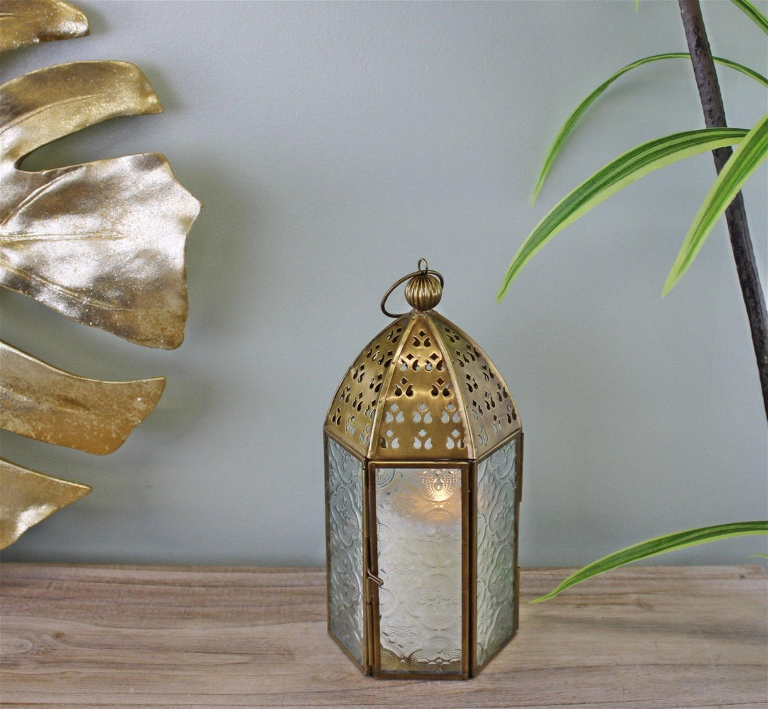 Small Gold Metal Moroccan Style Kasbah Candle Lantern - £27.99 - Candle Holders & Plates 