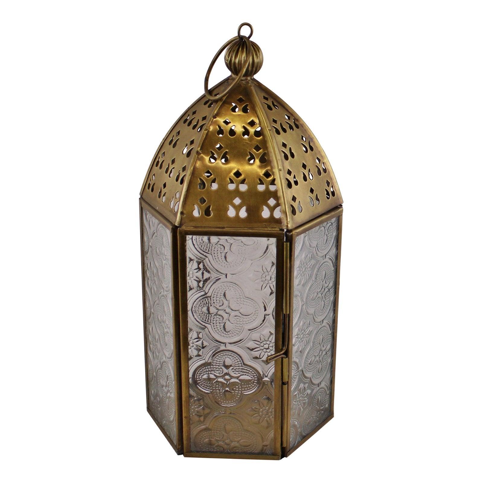 Small Gold Metal Moroccan Style Kasbah Candle Lantern-Candle Holders & Plates