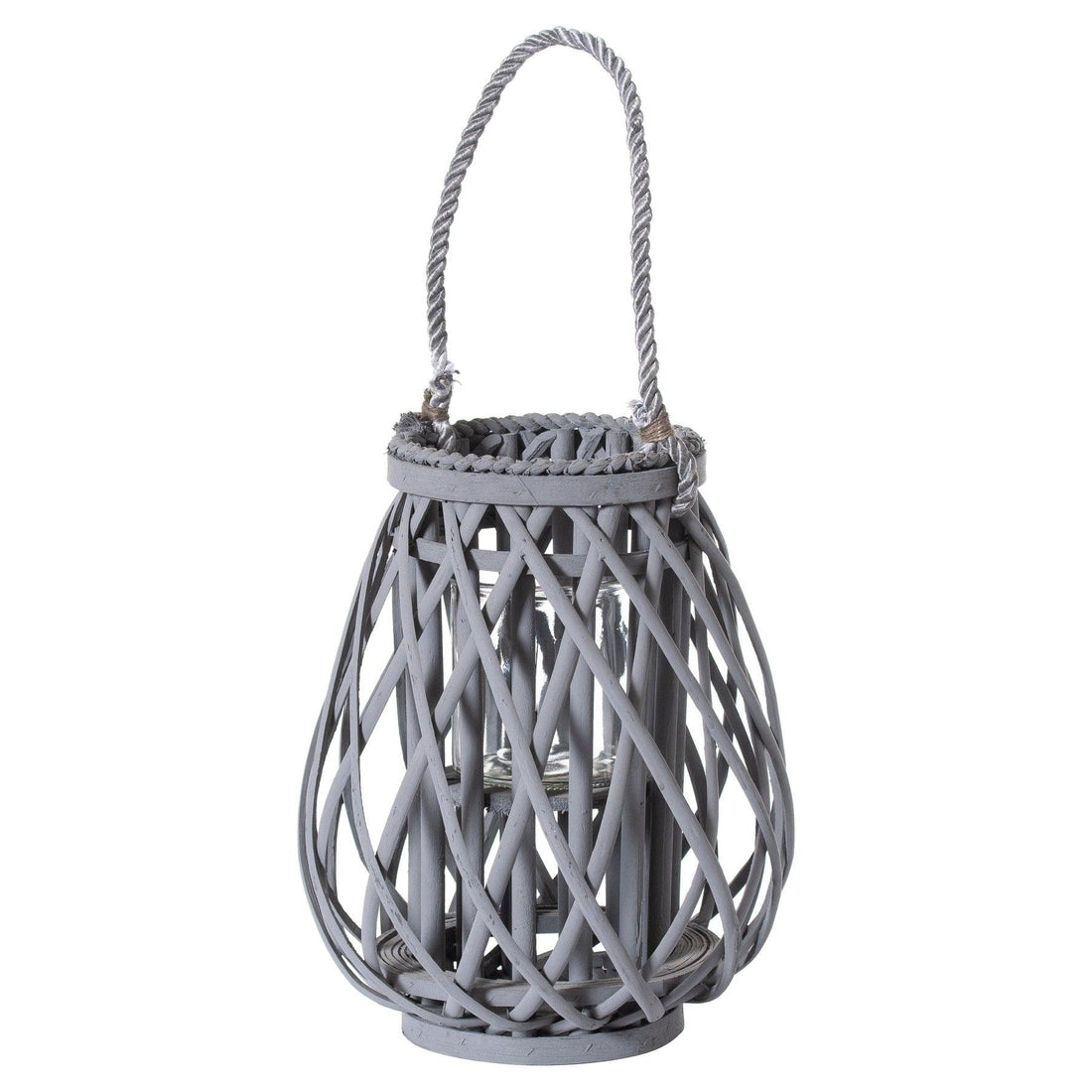 Small Grey Wicker Bulbous Lantern - £39.95 - Lighting > Lanterns 