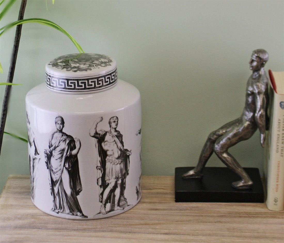 Small Round Grecian Style Porcelain Jar, Grecian Pottery - £52.99 - Ceramic Ornaments 