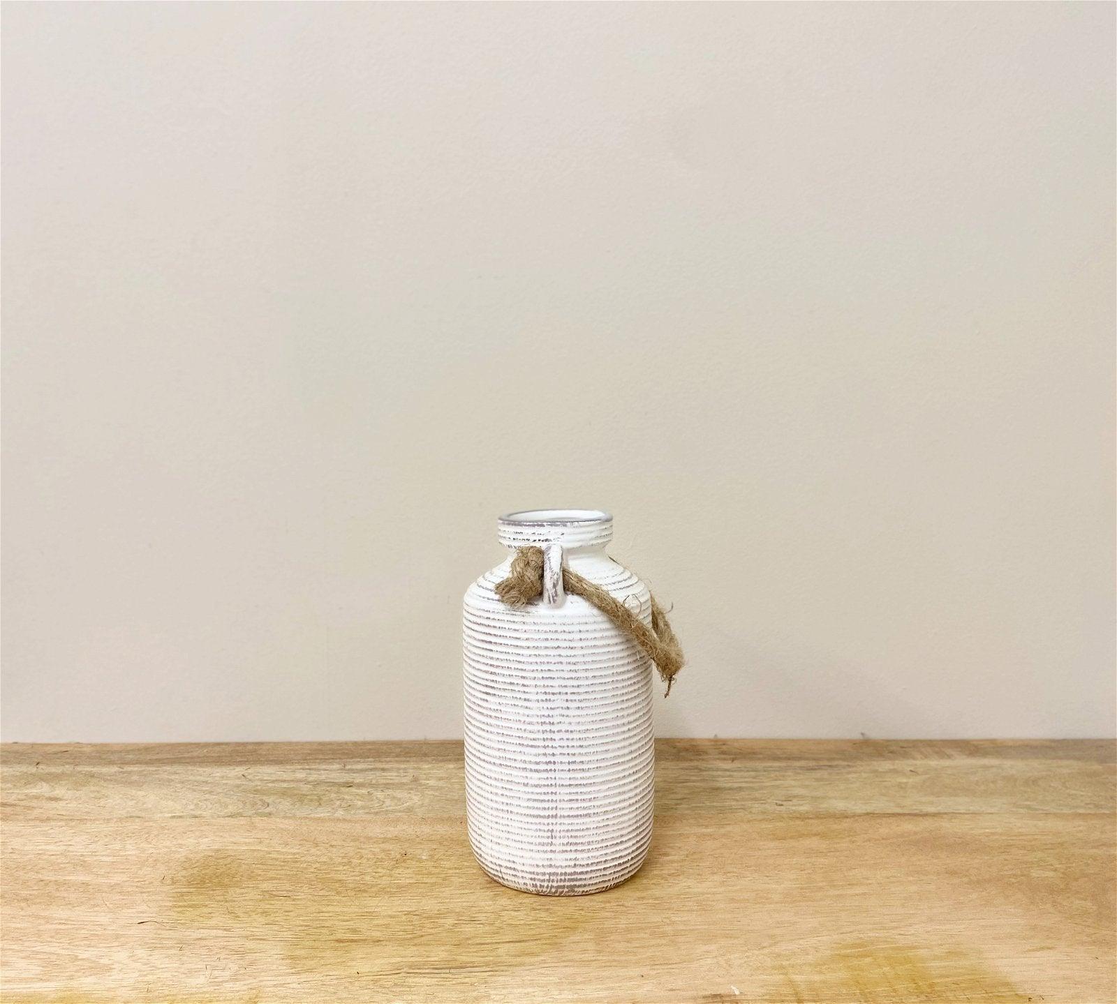 Small Stone Vase with Rope Handle-