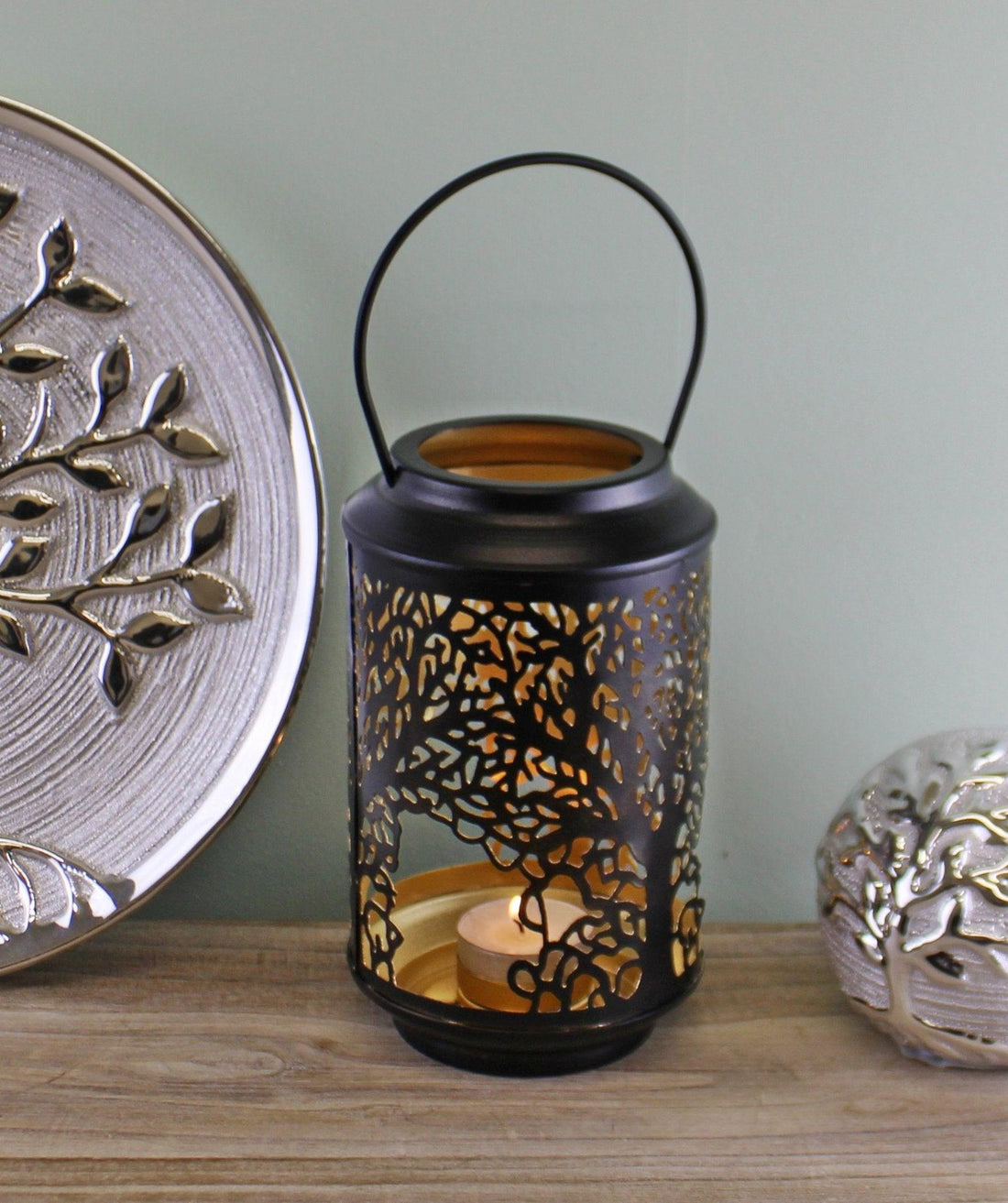 Small Tree Of Life Cutout Design Black Candle Lantern - £20.99 - Candle Holders & Plates 