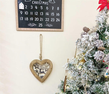 Small Wood Hanging Heart With Metal Reindeer & Stars - £15.99 - 