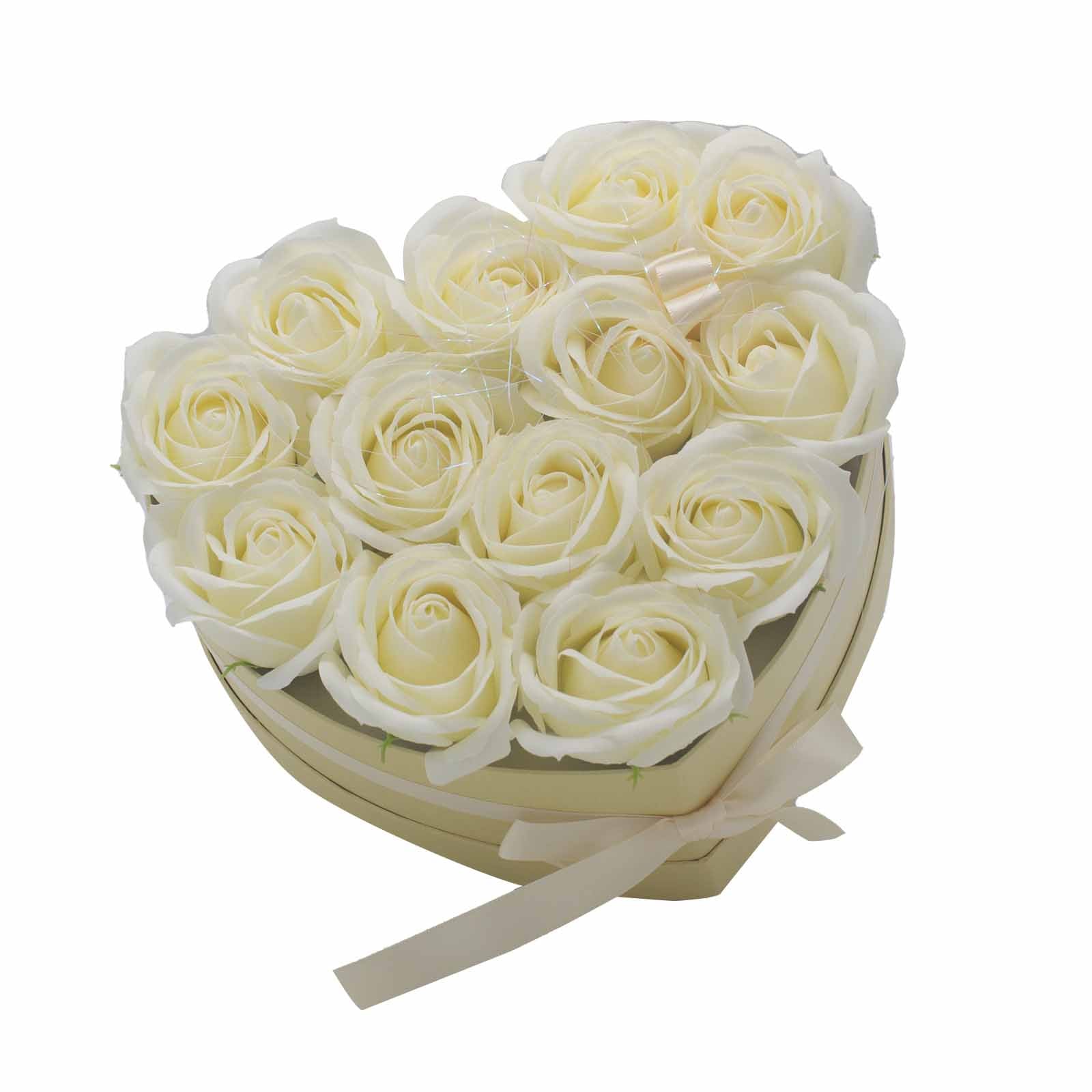 Soap Flower Gift Bouquet - 13 Cream Roses - Heart - £40.0 - 