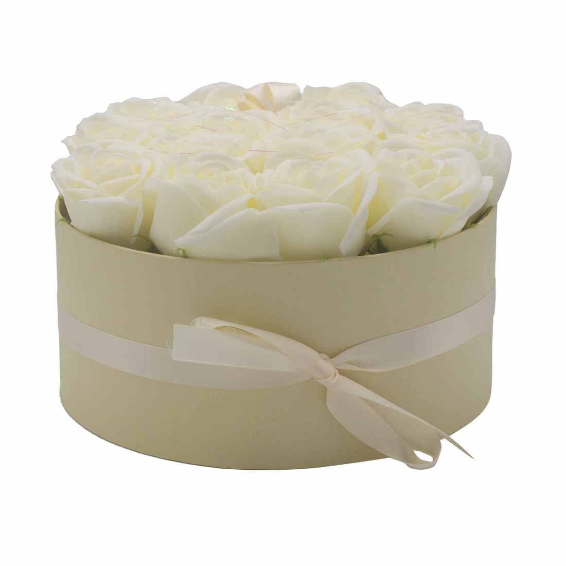 Soap Flower Gift Bouquet - 14 Cream Roses - Round - £45.0 - 