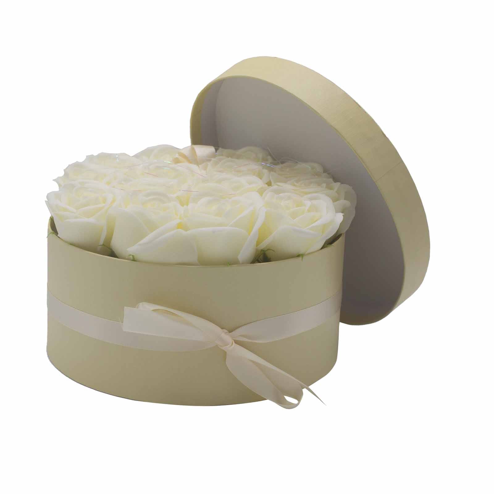 Soap Flower Gift Bouquet - 14 Cream Roses - Round-