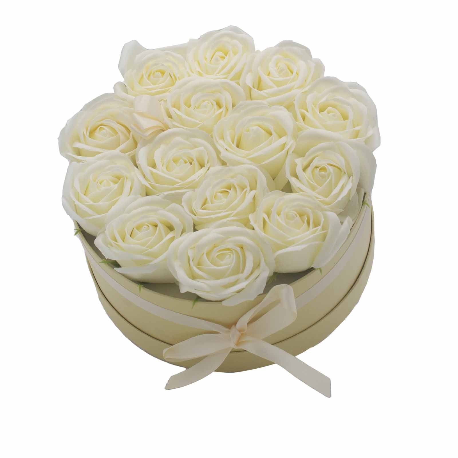 Soap Flower Gift Bouquet - 14 Cream Roses - Round - £45.0 - 