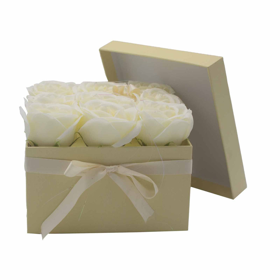 Soap Flower Gift Bouquet - 9 Cream Roses - Square - £37.0 - 