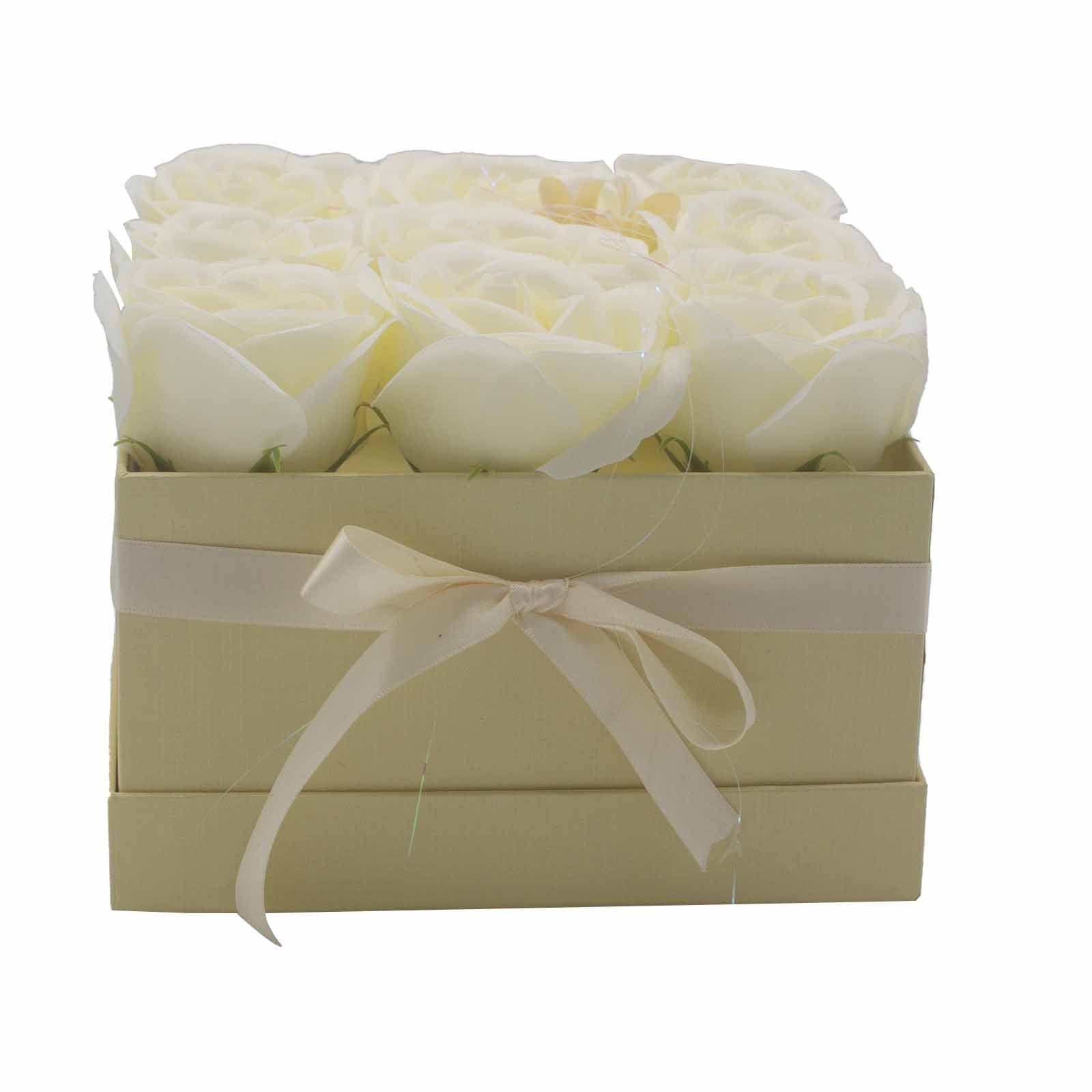 Soap Flower Gift Bouquet - 9 Cream Roses - Square-