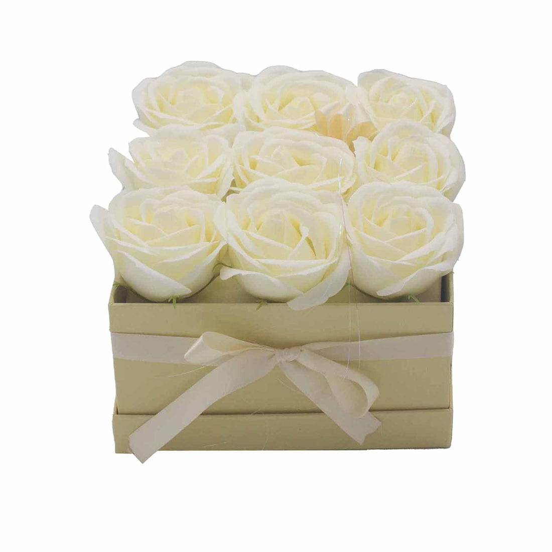 Soap Flower Gift Bouquet - 9 Cream Roses - Square - £37.0 - 