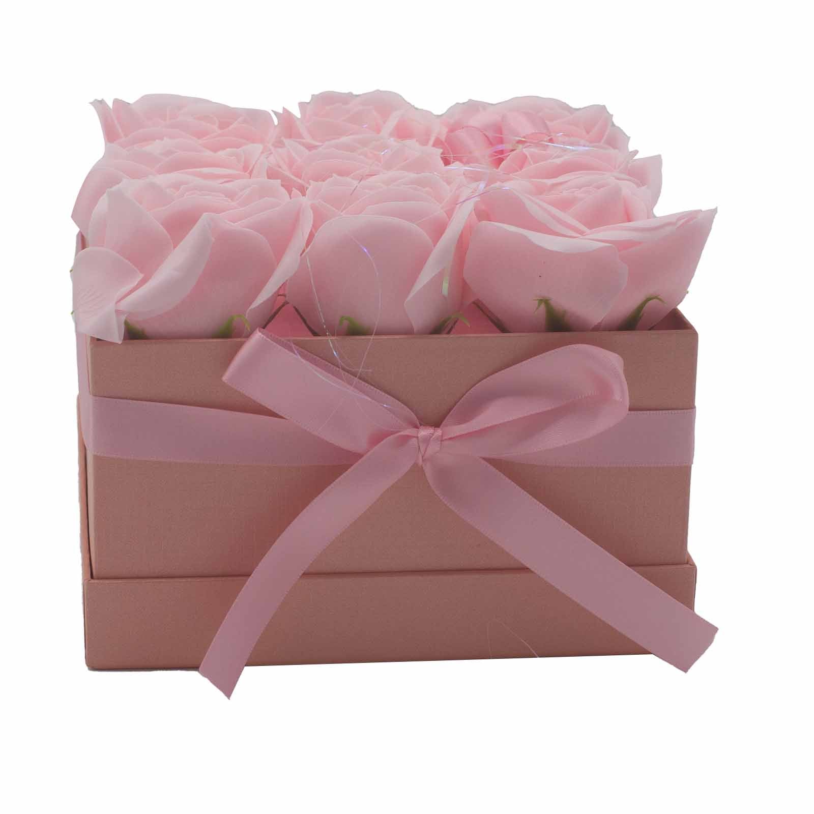 Soap Flower Gift Bouquet - 9 Pink Roses - Square-