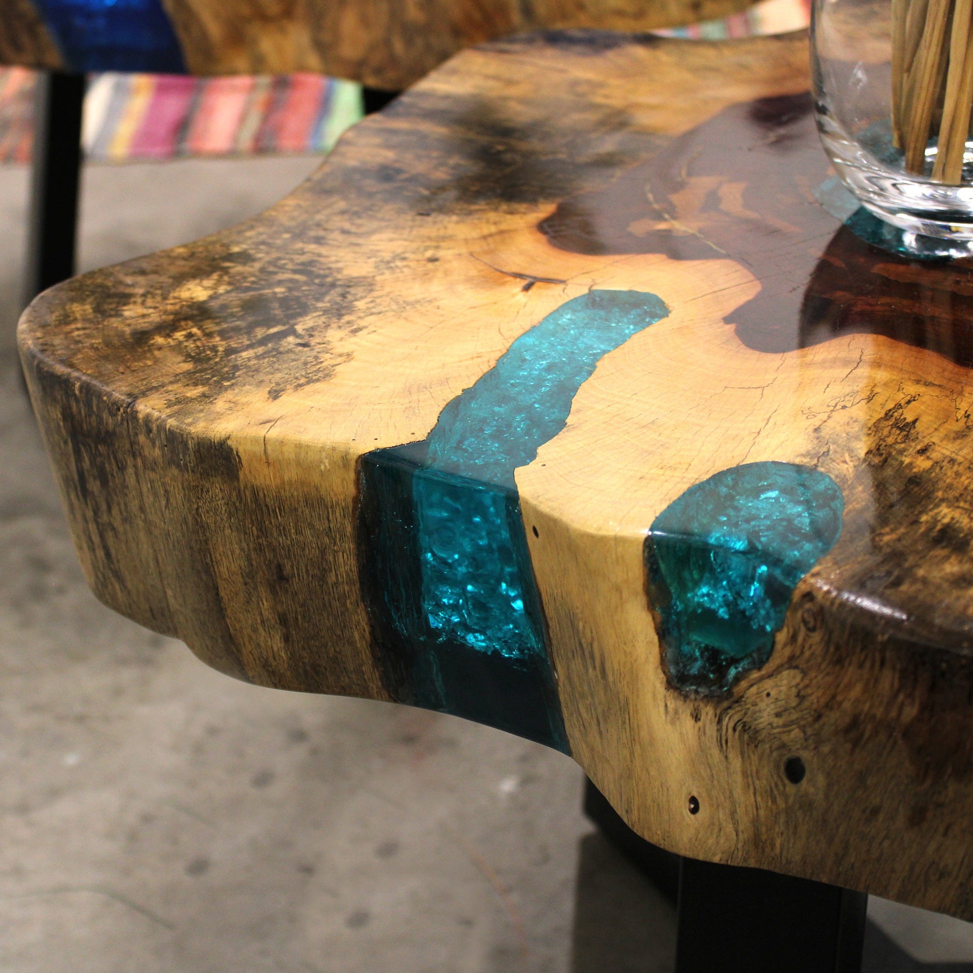 Tamarind and Resin Coffee Table - Aqua-