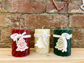 Three Twist Pillar Candles, Green, Cream & Red-
