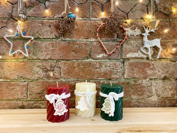Three Twist Pillar Candles, Green, Cream & Red - £29.99 - 