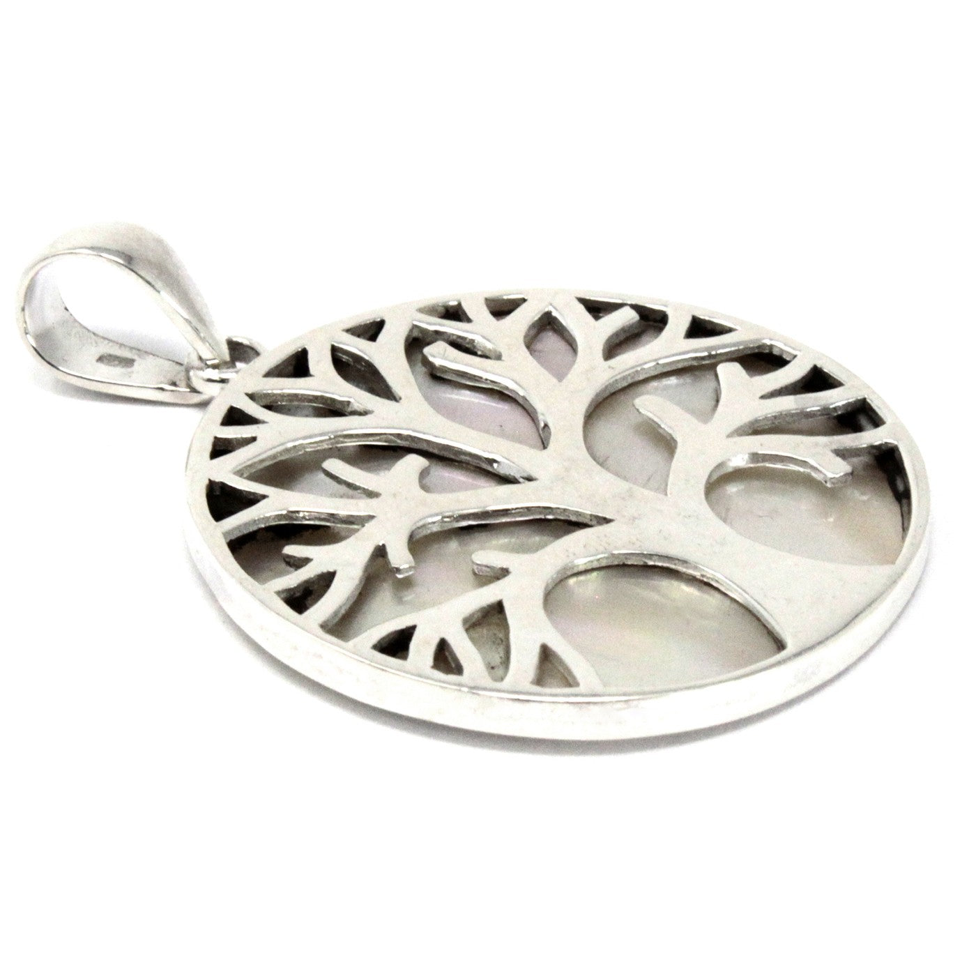 Tree of Life Silver Pendant 30mm - Mother of Pearl-