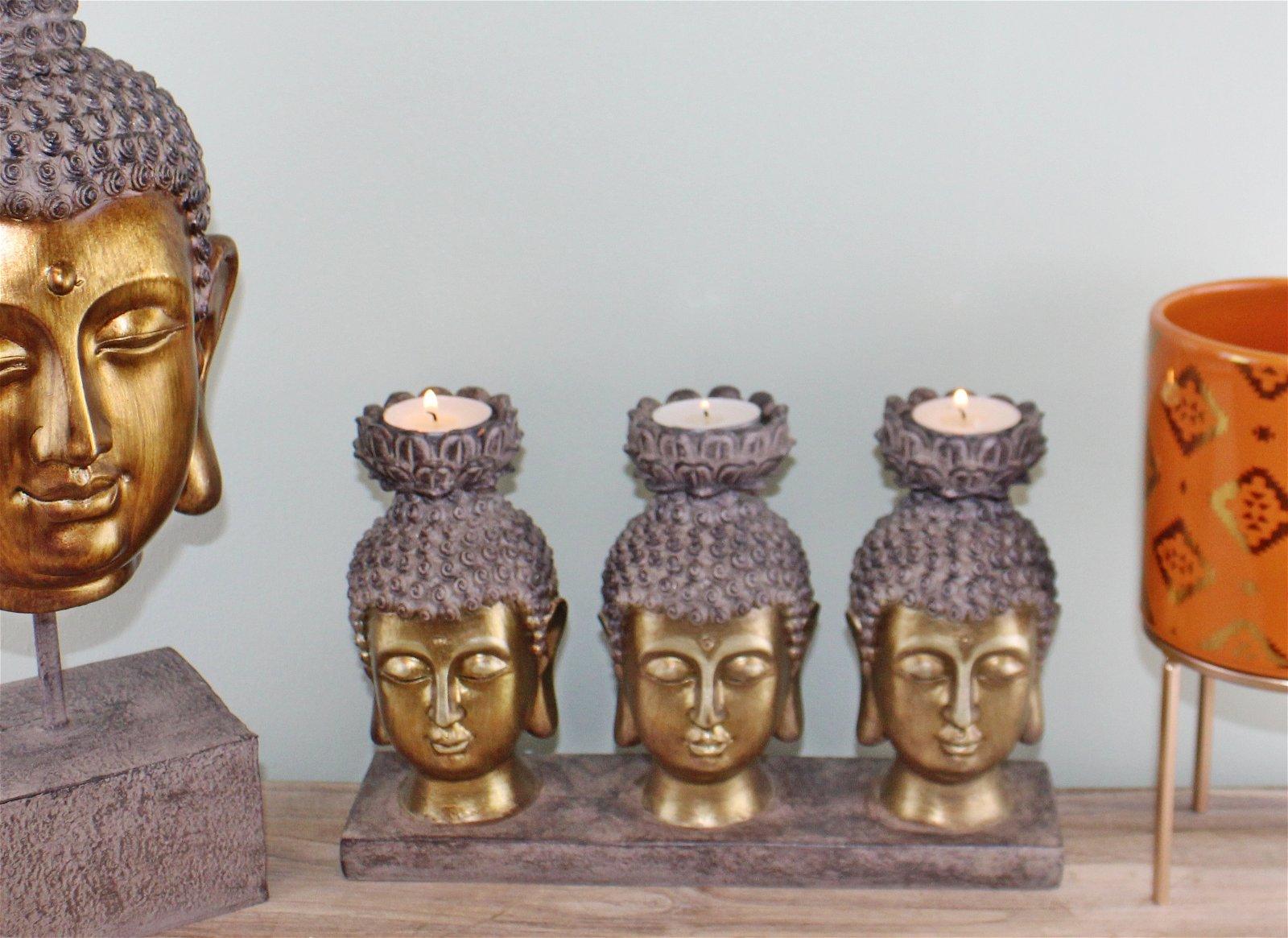 Triple Candle Holder, Buddha Design-Candle Holders & Plates