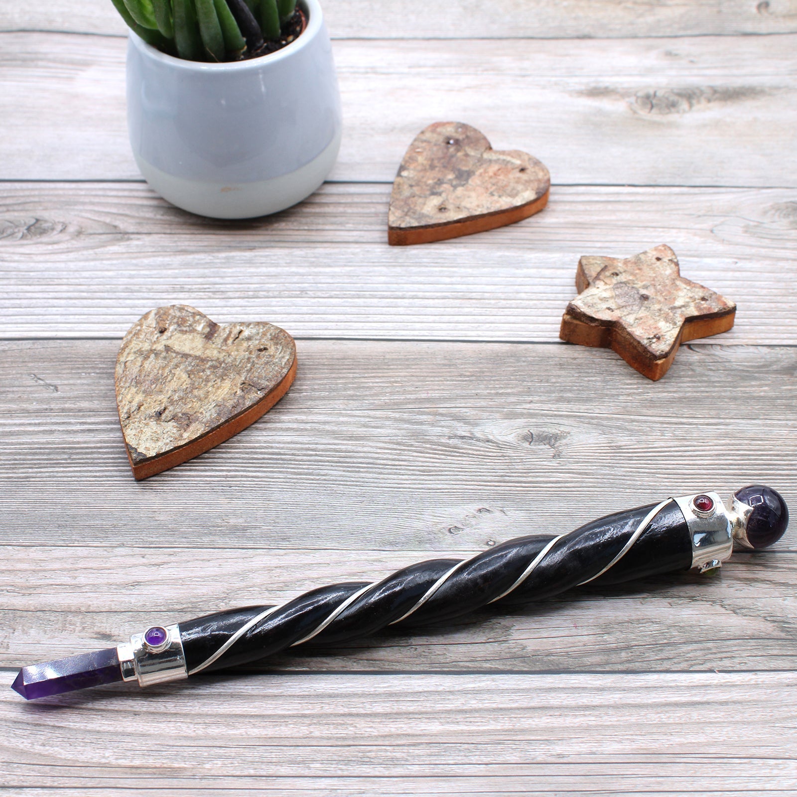 Twisted Healing Wand - Silver Amethyst Sphere-