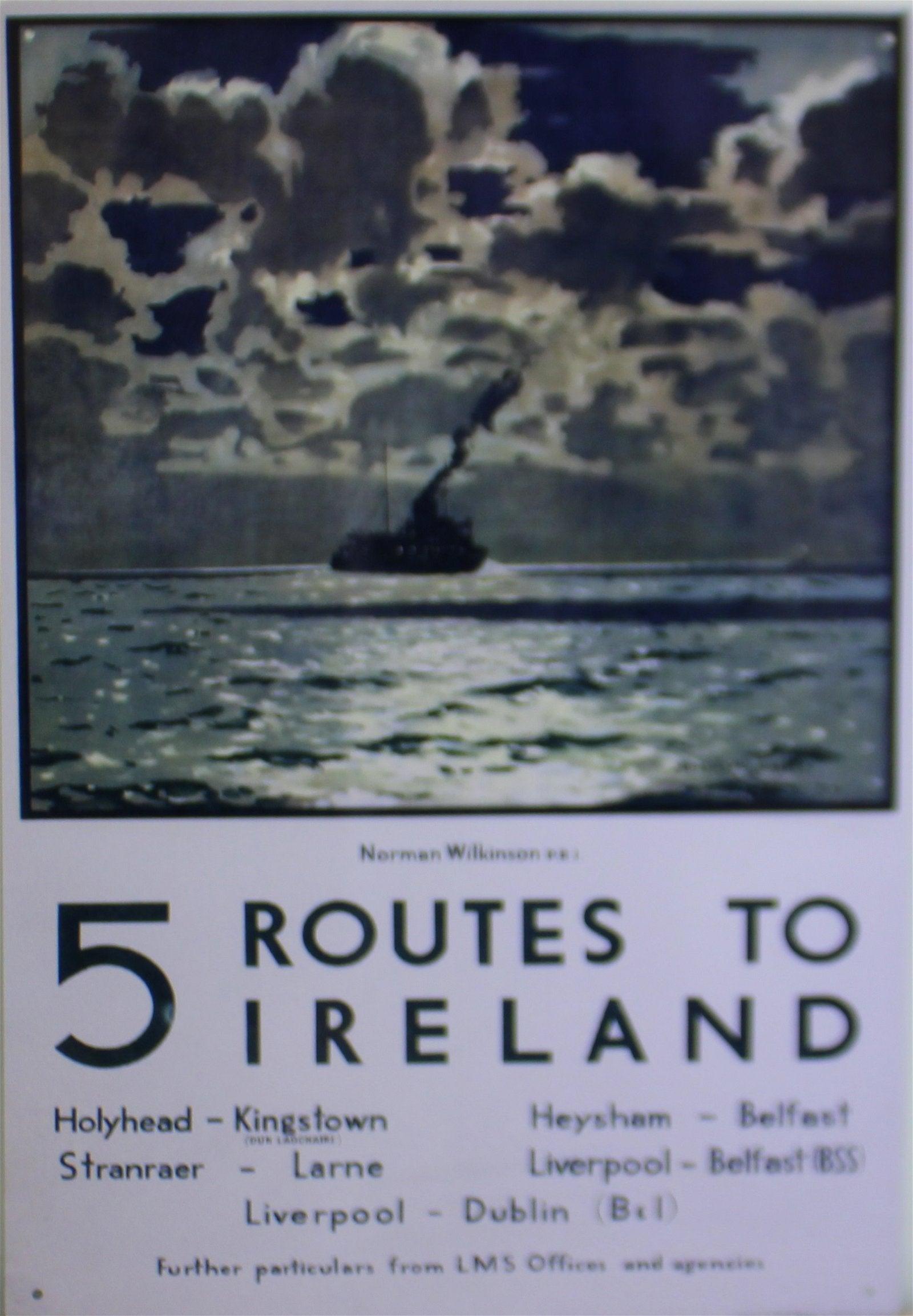 Vintage Metal Sign - Retro Art - 5 Routes To Ireland Ferry Poster-Retro Advertising