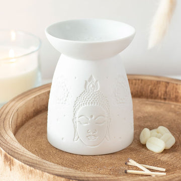 White Ceramic Buddha Face Oil Burner - £8.5 - Oil Burners 