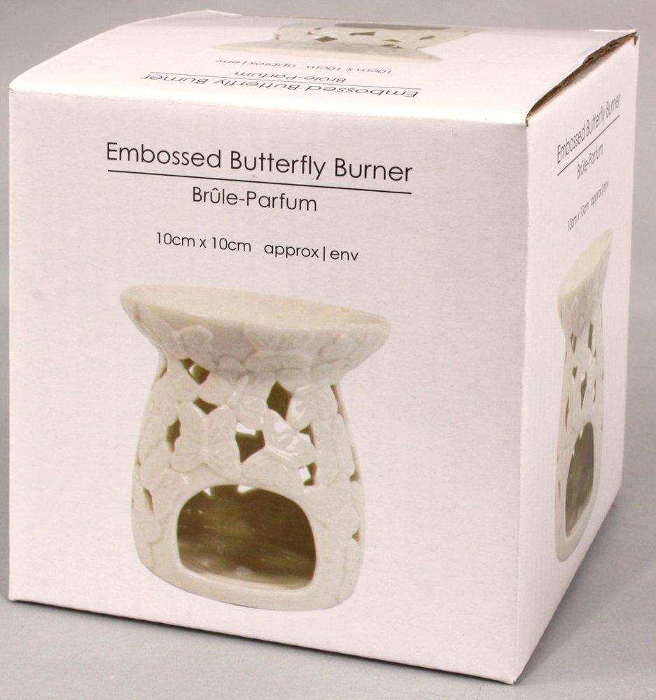 White Embossed Butterfly Oil Burner-Diffusers & Oil Burners