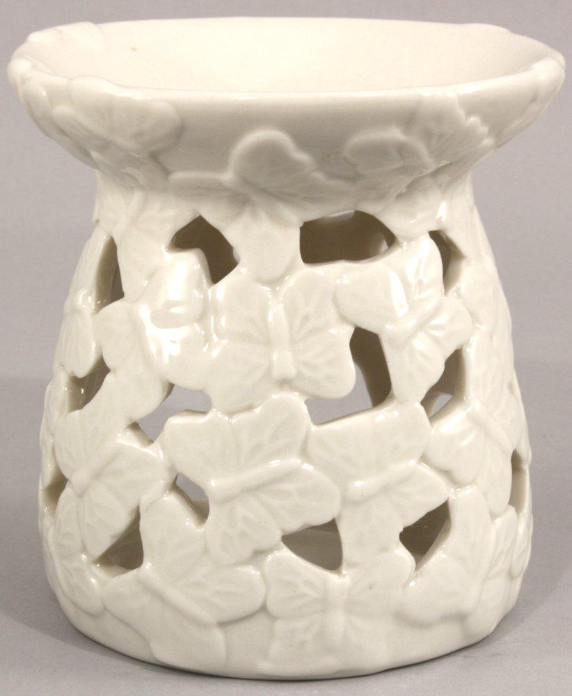 White Embossed Butterfly Oil Burner-Diffusers & Oil Burners