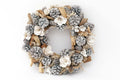 White Flowers & Pinecone Frosted Wreath-