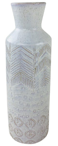 White Herringbone Textured Stoneware Vase 44cm-Planters, Vases & Plant Stands