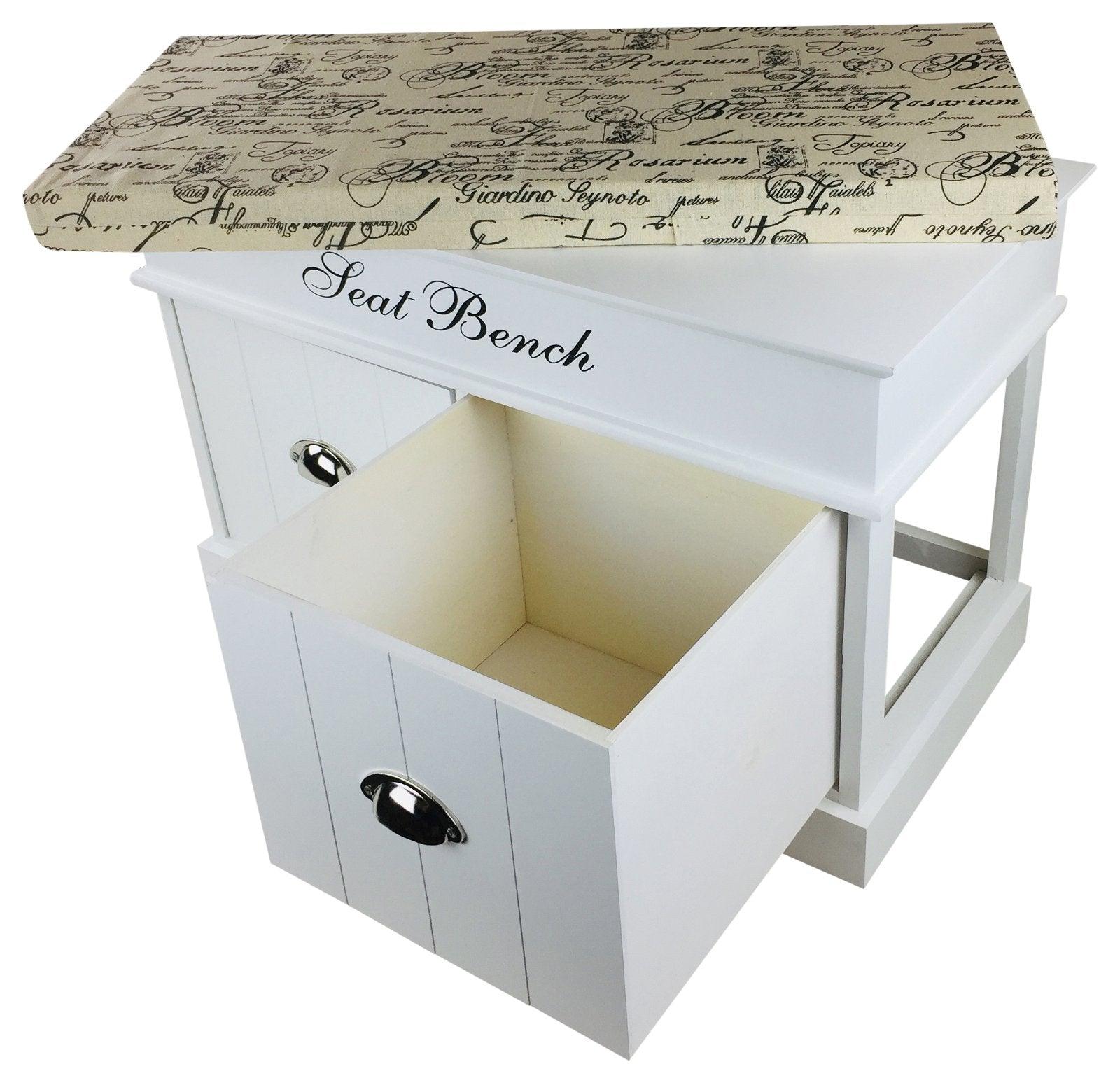 White Seat Bench With 2 Drawers & Lid 70cm-Storage Benches