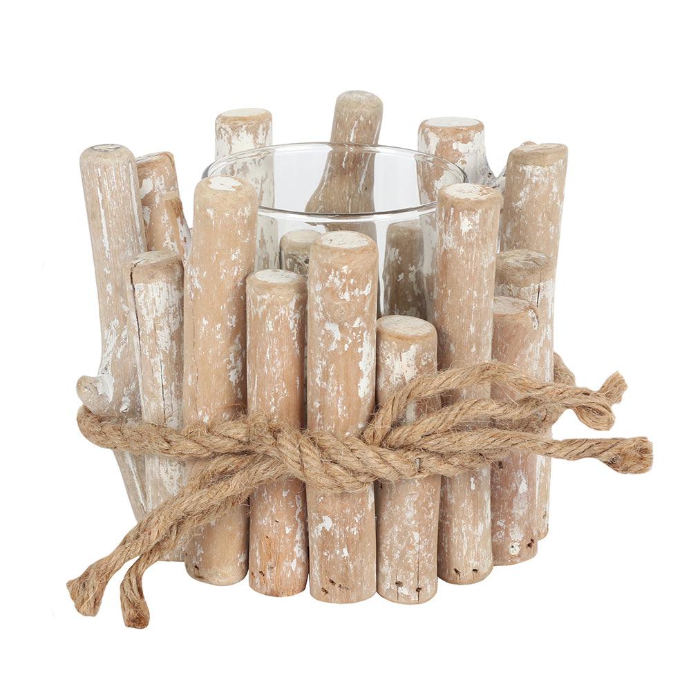 White Washed Driftwood Candle Holder-Candle Holders