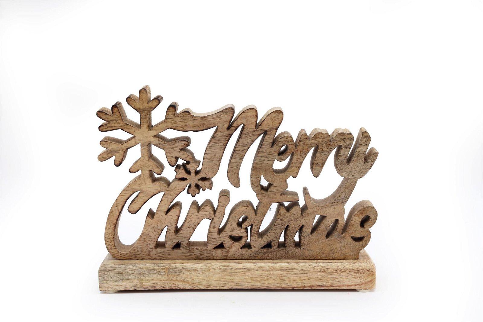 Wood Carved Merry Christmas Script On Base-