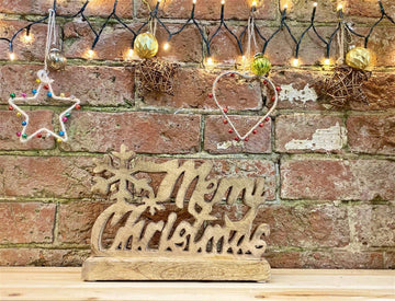Wood Carved Merry Christmas Script On Base - £29.99 - 