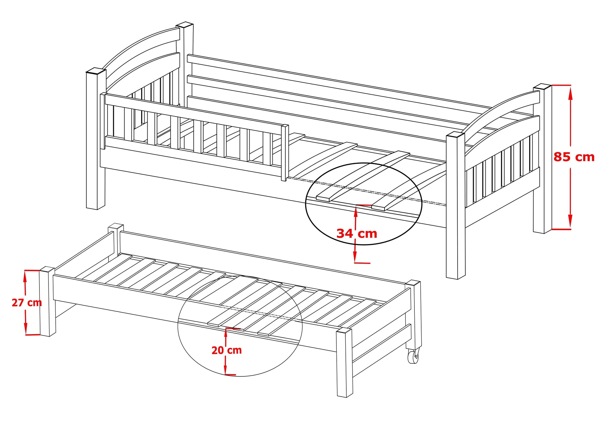 Wooden Bed Galaxy with Trundle and Storage-Kids Single Bed